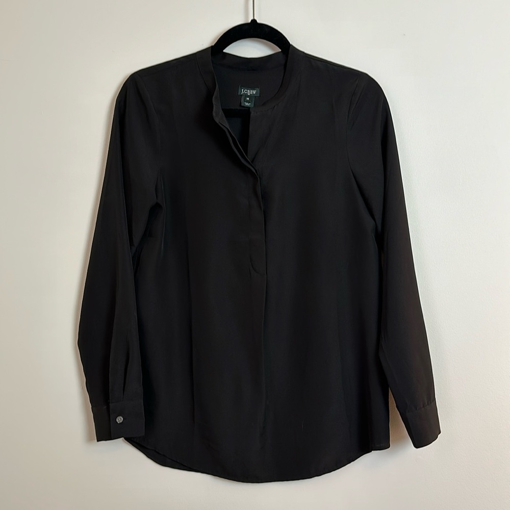 J Crew Black Collarless Blouse Silky